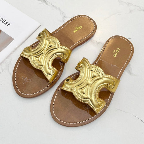 Celine TRIOMPHE SLIDE IN GOLD CALFSKIN
