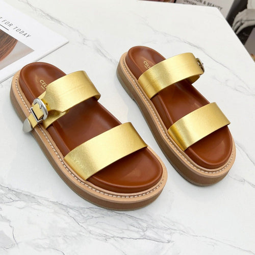Celine TWO-STRAP SANDALS IN GOLD CALFSKIN