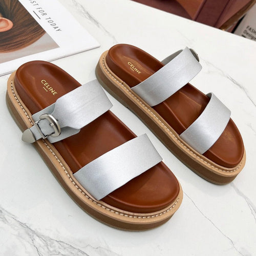 Celine TWO-STRAP SANDALS IN SILVER CALFSKIN
