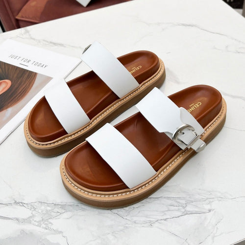 Celine TWO-STRAP SANDALS IN WHITE CALFSKIN