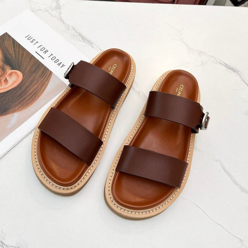 Celine TWO-STRAP SANDALS IN CHESTNUT BROWN CALFSKIN