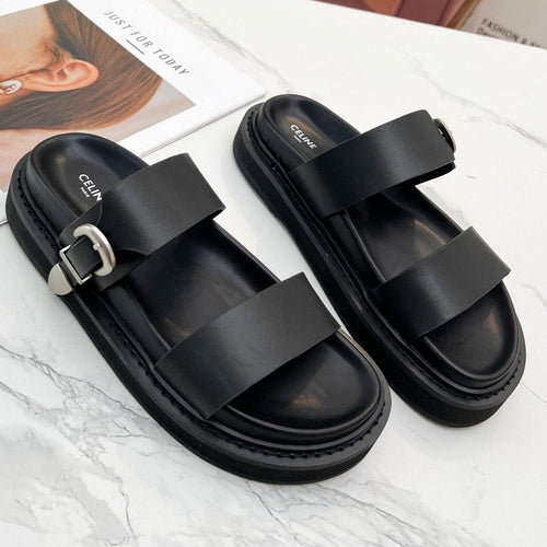 Celine TWO-STRAP SANDALS IN BLACK CALFSKIN