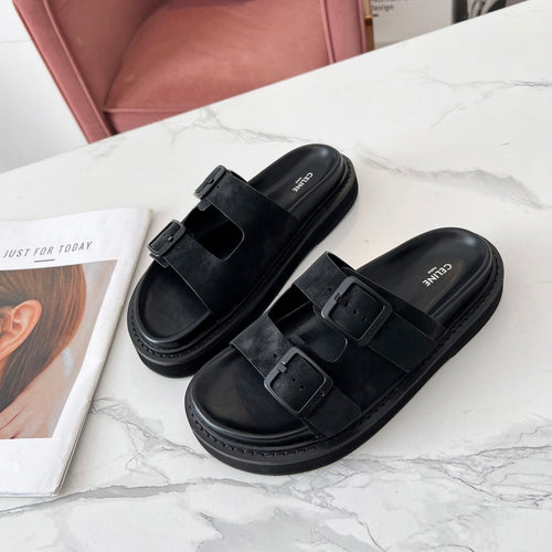 Celine Celine 25C Dad Sandal Mule Black Leather 238143