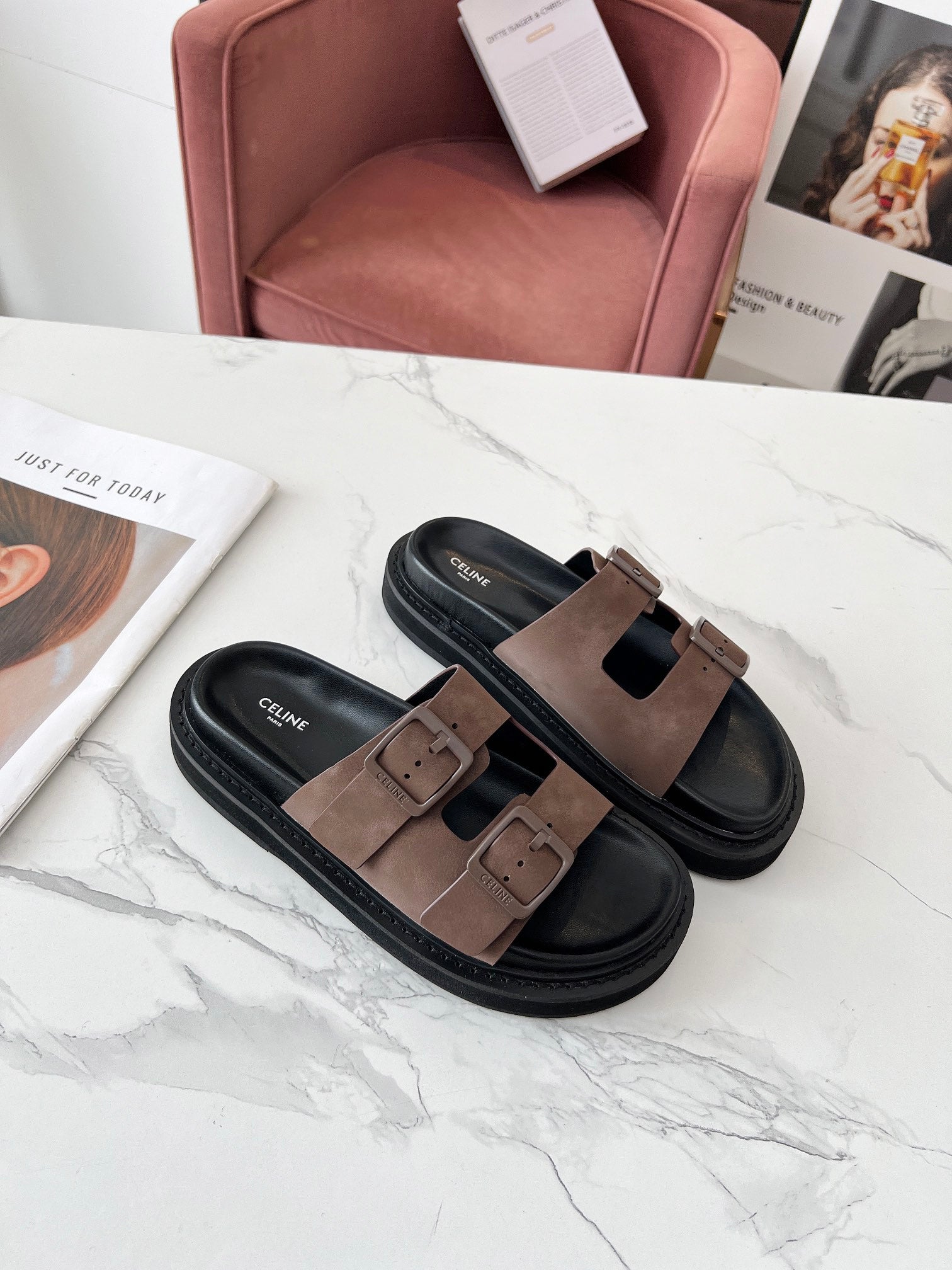 Celine Celine 25C Dad Sandal Mule Ivory Brown Leather 238144
