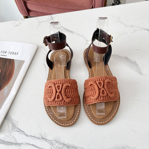 Celine Celine 25C Lympia Sandal Melon Orange Fabric with Calfskin 238174