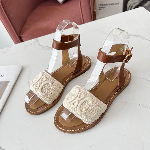 Celine Celine 25C Lympia Sandal White Fabric with Calfskin 238175
