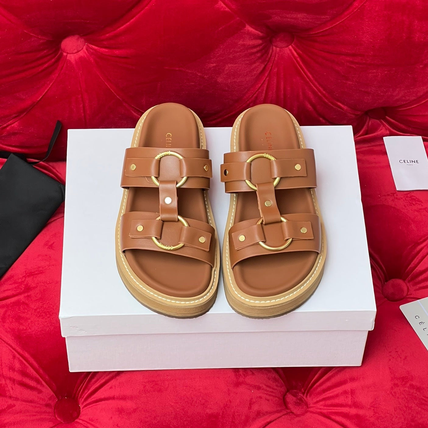 Celine Sandal Flat Cinnamon Brown Canvas