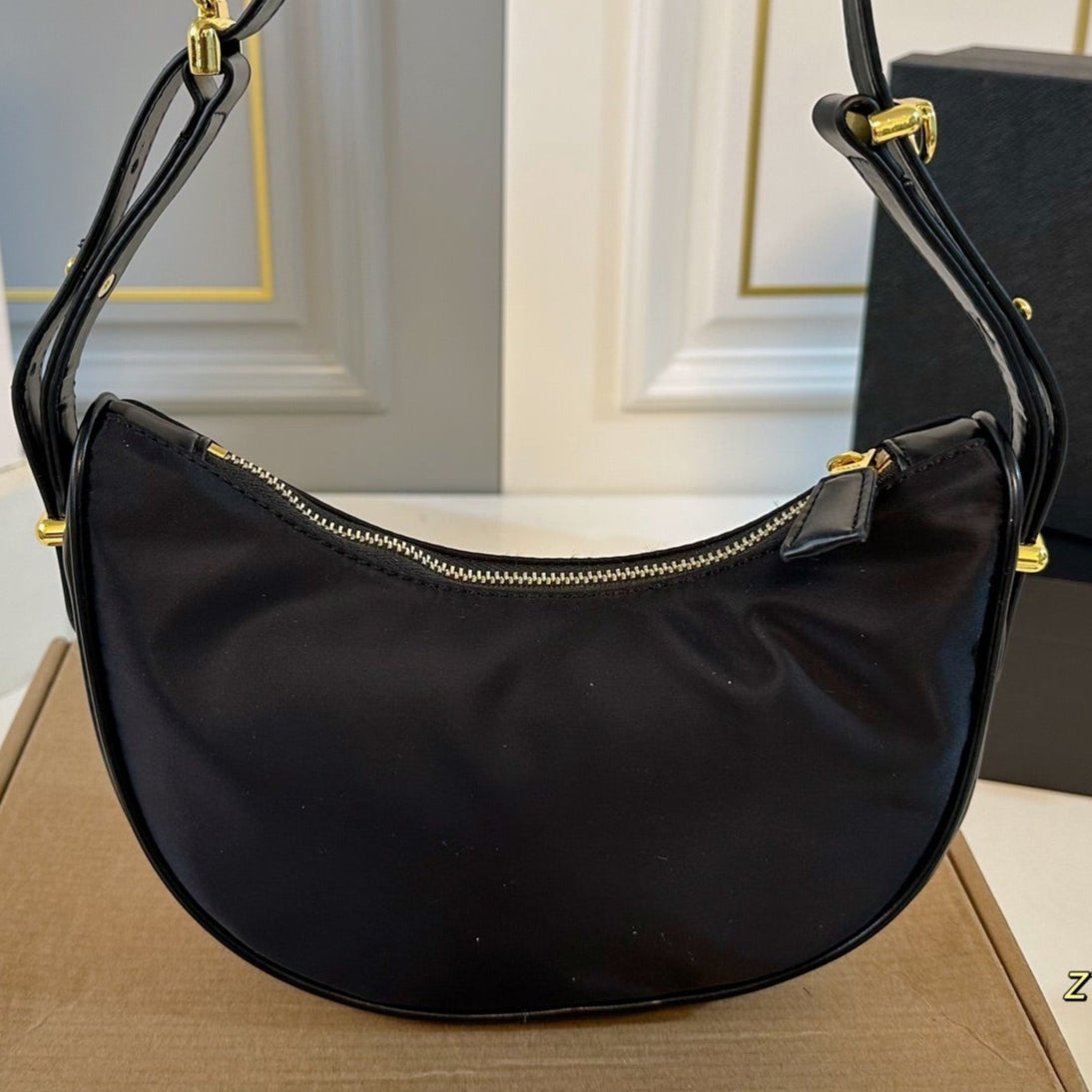 ARQUÉ SHOULDER BAG 23 IN BLACK RE-NYLON GOLD HARDWARE