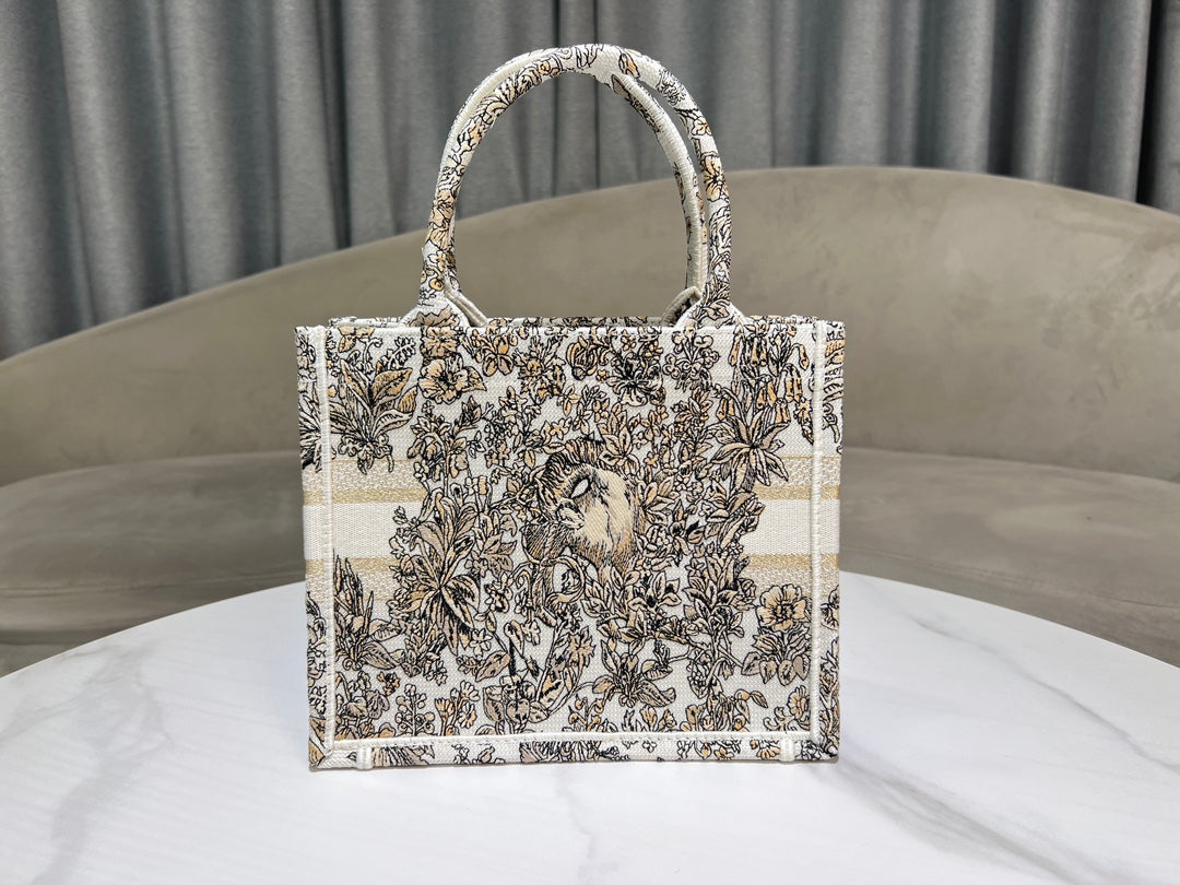 DIOR Book Tote 26.5 Beige White Canvas