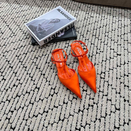 PRADA SATIN SLINGBACK PUMPS BRIGHT ORANGE