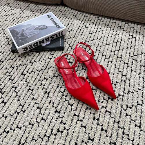 PRADA SATIN SLINGBACK PUMPS CRIMSON