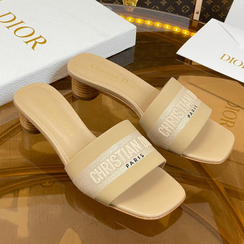 DIOR slide 45 beige calfskin embroidered cotton