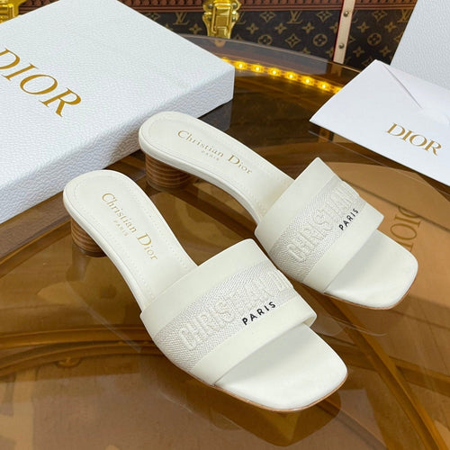 DIOR slide 45 white calfskin embroidered cotton