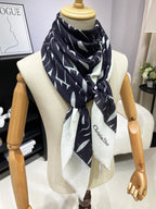 DIOR MISS  DIOR ALLOVER SHAWL 140 CM IN BLACK MIX WHITE SILK CASHMERE 411629