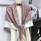 DIOR MISS  DIOR ALLOVER SHAWL 140 CM IN PALE PINK MIX WHITE SILK CASHMERE 411631