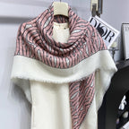 DIOR MISS  DIOR ALLOVER SHAWL 140 CM IN PALE PINK MIX WHITE SILK CASHMERE 411631