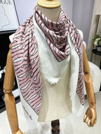 DIOR MISS  DIOR ALLOVER SHAWL 140 CM IN PALE PINK MIX WHITE SILK CASHMERE 411631
