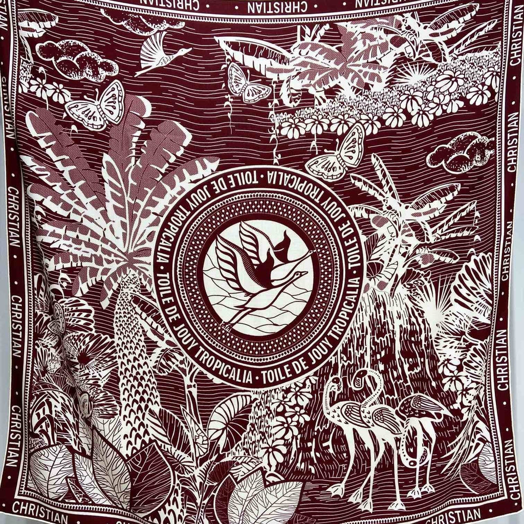 DIOR SQUARE SCARF 140 CM IN MAROON RED MIX WHITE MONOGRAM WOOL AND SILK 415110
