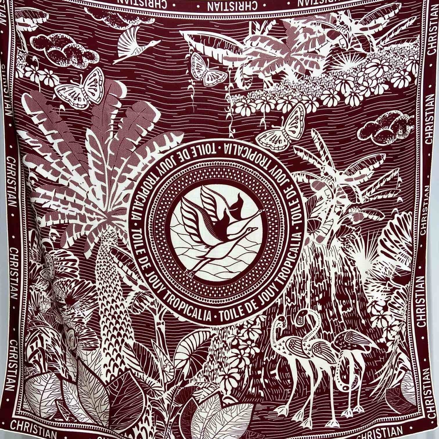 DIOR SQUARE SCARF 140 CM IN MAROON RED MIX WHITE MONOGRAM WOOL AND SILK 415110