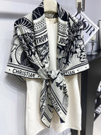 DIOR SQUARE SCARF 140 CM IN BLACK MIX WHITE MONOGRAM WOOL AND SILK 415111