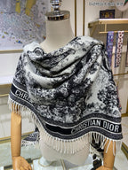 DIOR SQUARE SCARF 140 CM IN BLACK MIX WHITE MONOGRAM CASHMERE AND WOOL 416918