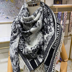 DIOR SQUARE SCARF 140 CM IN BLACK MIX WHITE MONOGRAM CASHMERE AND WOOL 416918