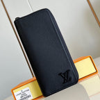 Louis Vuitton ZIPPY VERTICAL AEROGRAM WALLET 20CM BLACK CALFSKIN