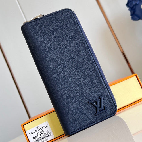 Louis Vuitton ZIPPY VERTICAL AEROGRAM WALLET 20CM BLUE CALFSKIN
