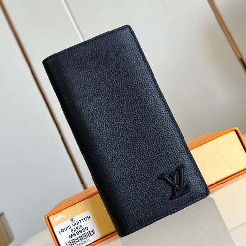 Louis Vuitton BRAZZA WALLET AEROGRAM 19CM BLACK CALFSKIN