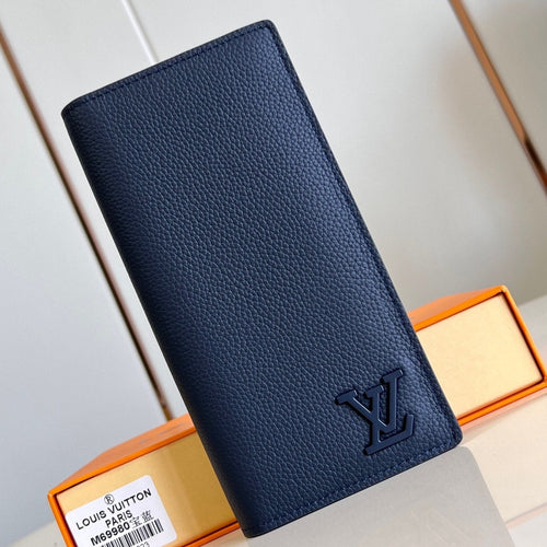 Louis Vuitton BRAZZA WALLET AEROGRAM 19CM BLUE CALFSKIN