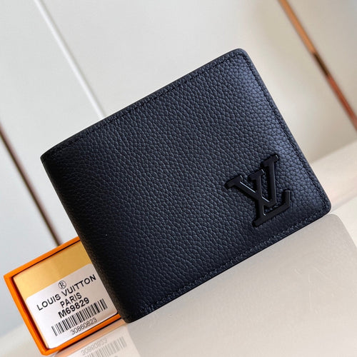 Louis Vuitton MULTIPLE WALLET AEROGRAM 10CM BLACK CALFSKIN