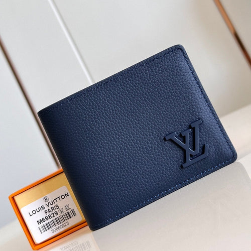 Louis Vuitton MULTIPLE WALLET AEROGRAM 10CM BLUE CALFSKIN