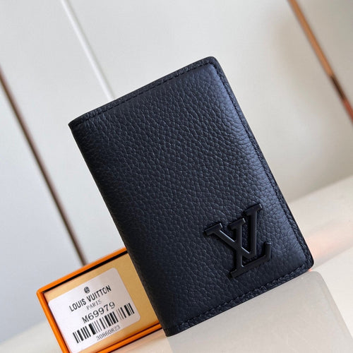 Louis Vuitton WALLET POCKET ORGANIZER AEROGRAM 11CM BLACK CALFSKIN