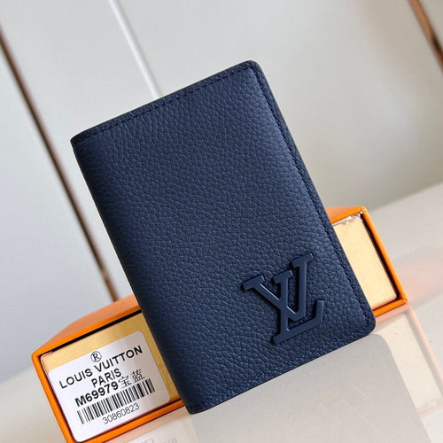 Louis Vuitton WALLET POCKET ORGANIZER AEROGRAM 11CM BLUE CALFSKIN