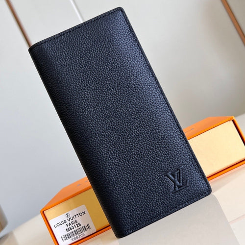 Louis Vuitton BRAZZA WALLET 19CM BLACK CALFSKIN