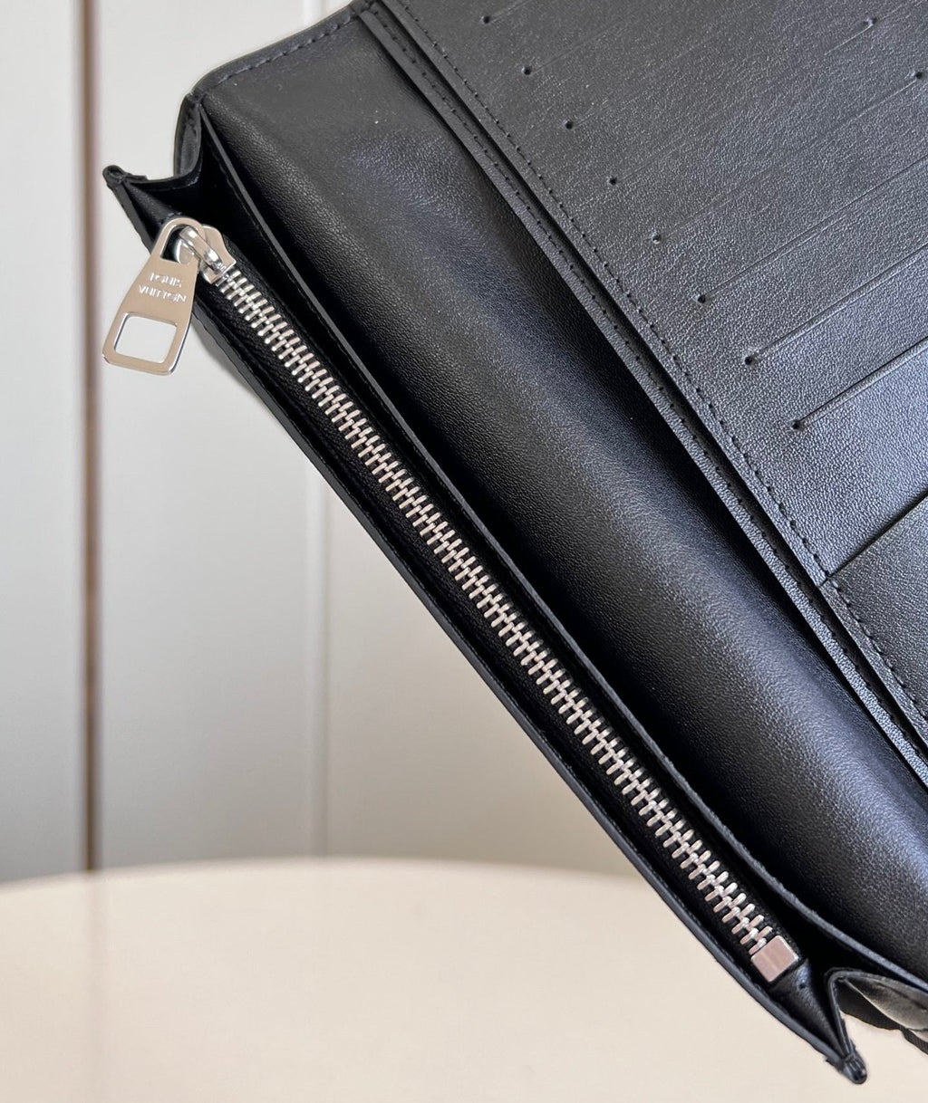 Louis Vuitton BRAZZA WALLET 19CM BLACK CALFSKIN