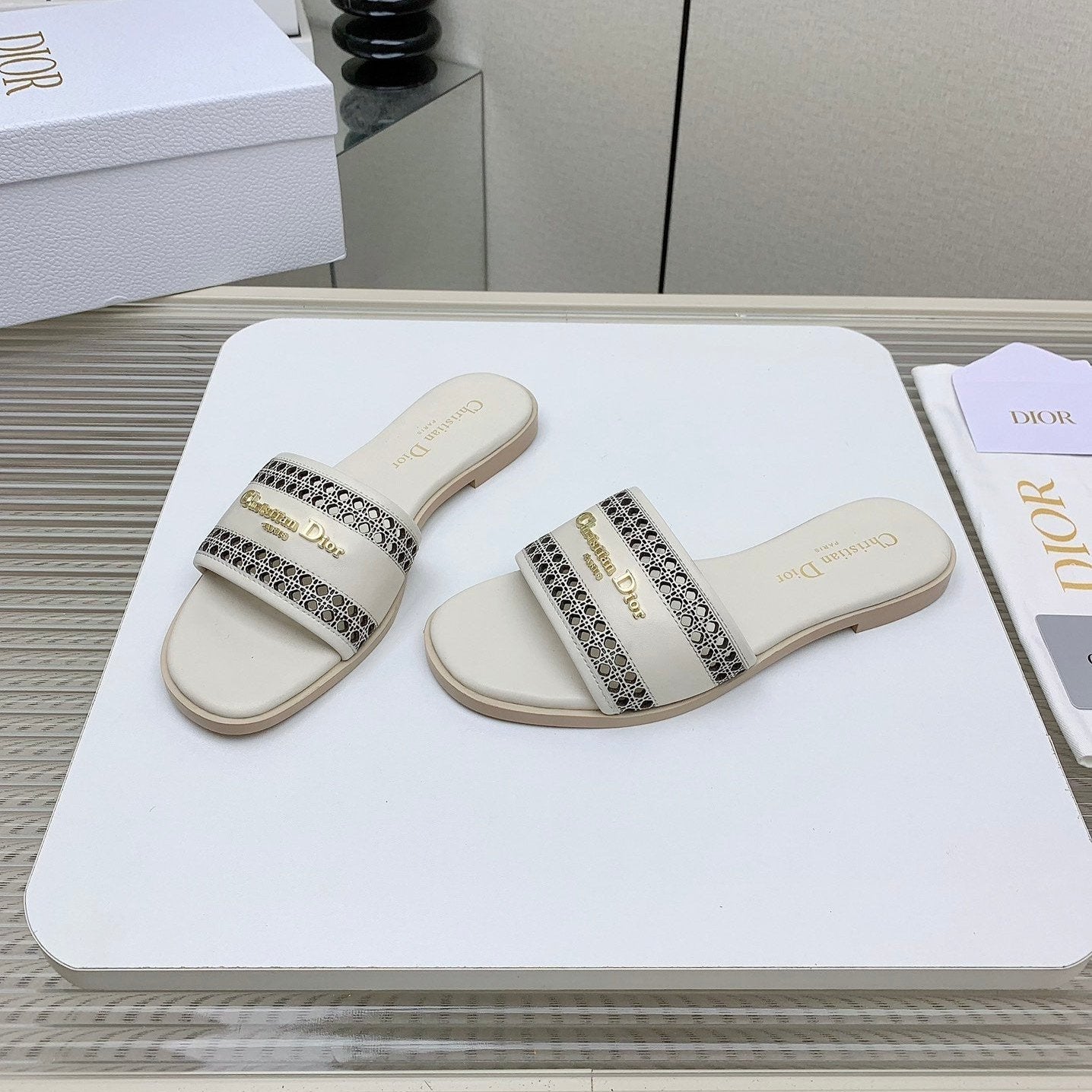DIOR D-Lane Slide In White Cowhide 106277