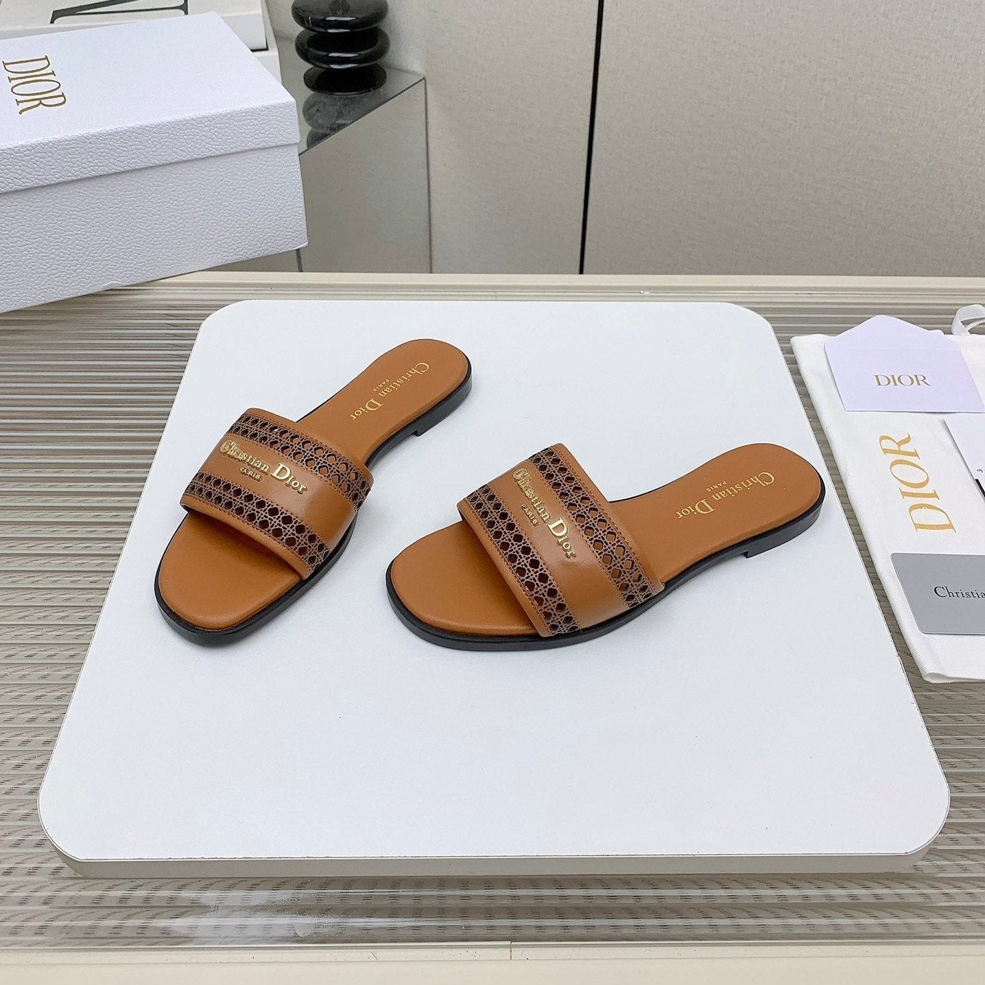 DIOR D-Lane Slide In Brown Cowhide 106283