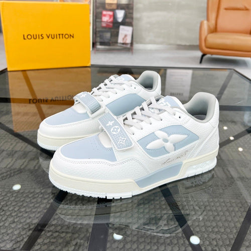 Louis Vuitton TRAINER SNEAKER WHITE CALFSKIN MIX LIGHT BLUE SUEDE