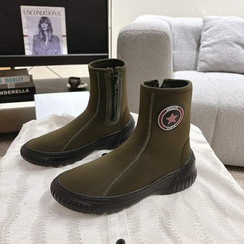 DIOR Ankle Boots Brown Moss Green Elastic Fabric