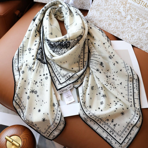 DIOR SQUARE SCARF 140 CM IN WHITE MIX BLACK MONOGRAM SILK 393135
