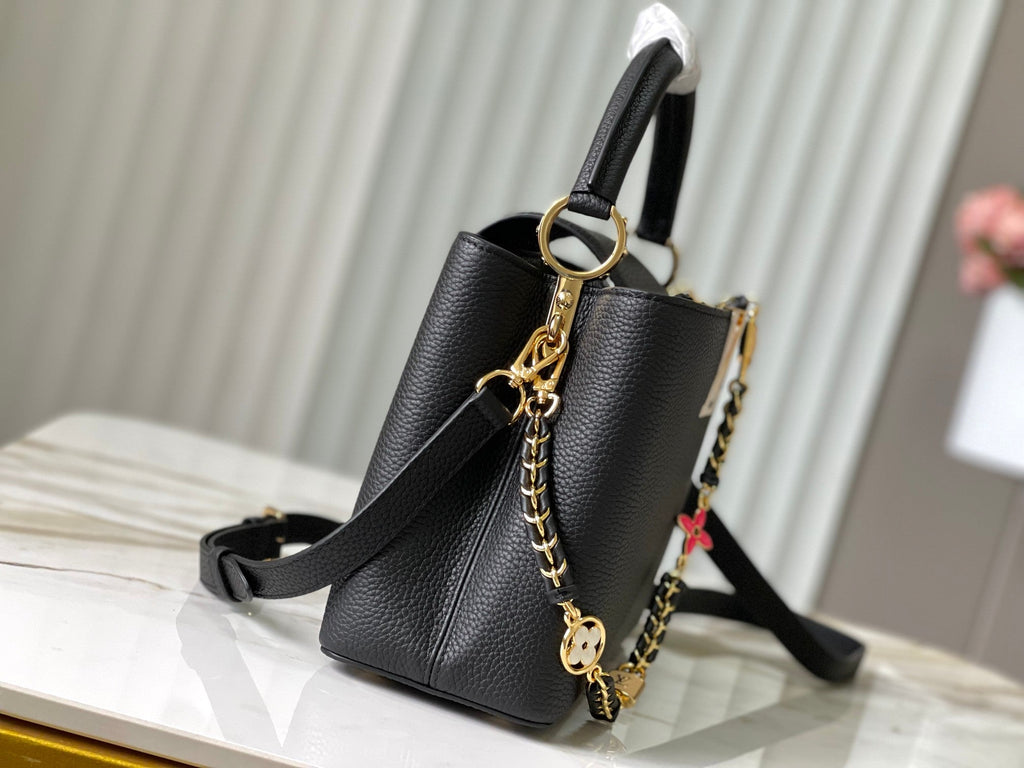 Louis Vuitton capucines mm 31.5 black taurillon leather gold hardware