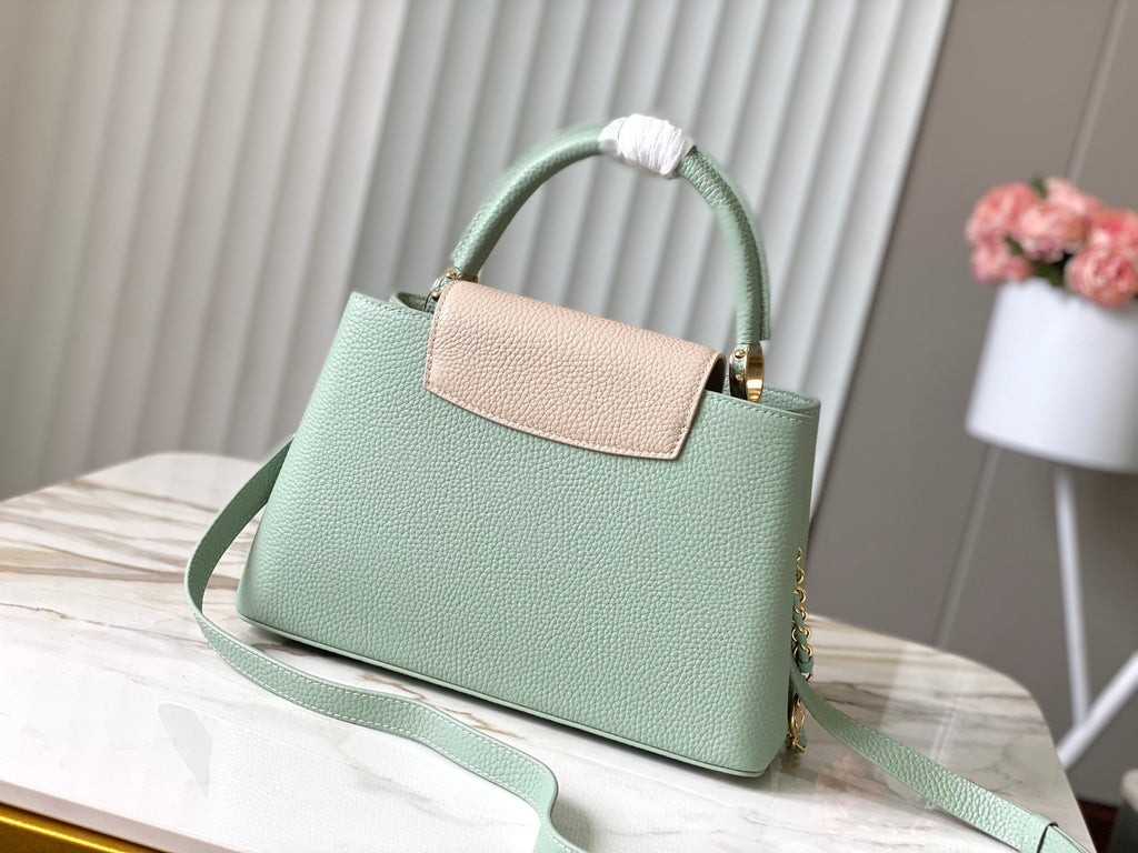 Louis Vuitton capucines mm 31.5 green beige taurillon leather gold hardware
