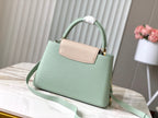 Louis Vuitton capucines mm 31.5 green beige taurillon leather gold hardware