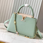 Louis Vuitton capucines mm 31.5 green beige taurillon leather gold hardware