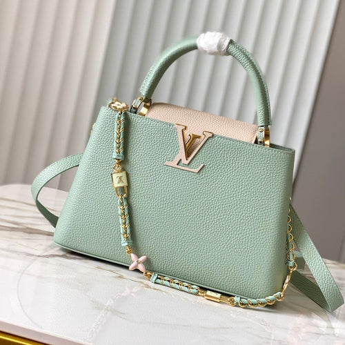 Louis Vuitton capucines mm 31.5 green beige taurillon leather gold hardware