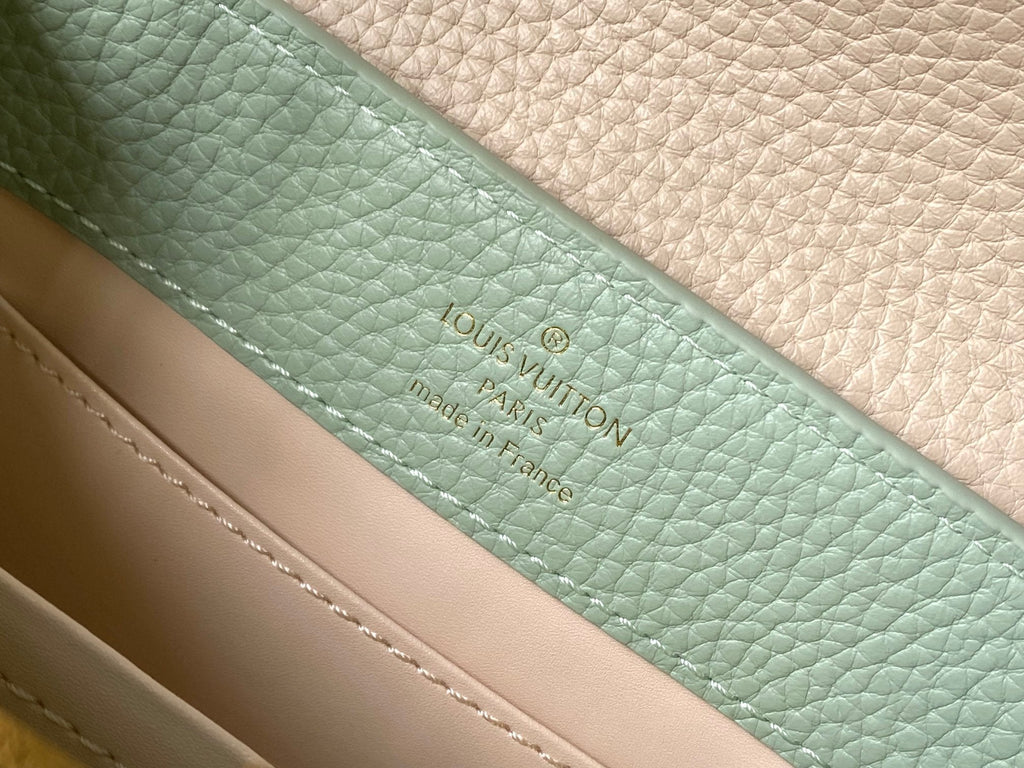 Louis Vuitton capucines mini 21 green beige taurillon leather gold hardware