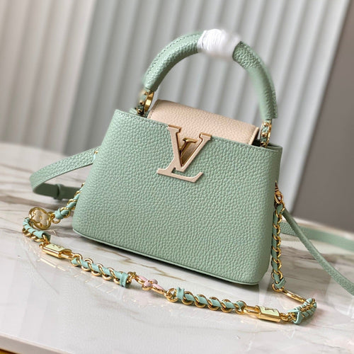 Louis Vuitton capucines mini 21 green beige taurillon leather gold hardware