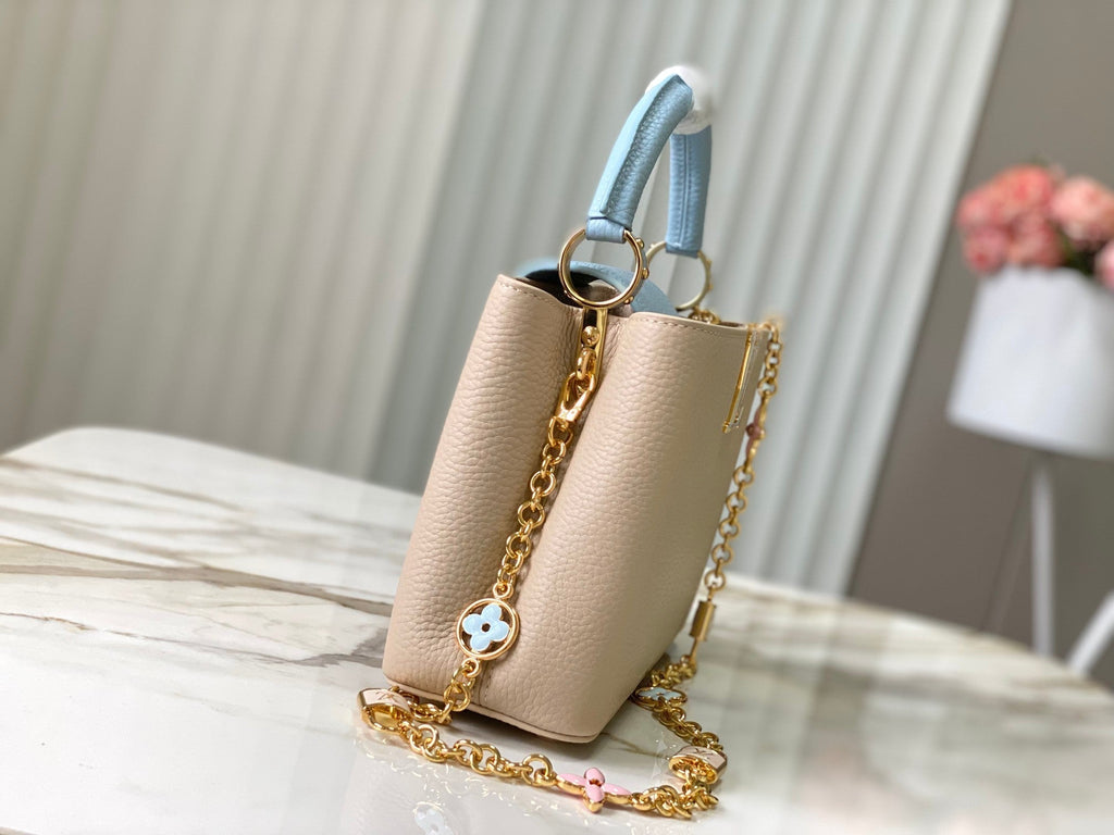 Louis Vuitton capucines bb 27 beige cloud blue taurillon leather gold hardware