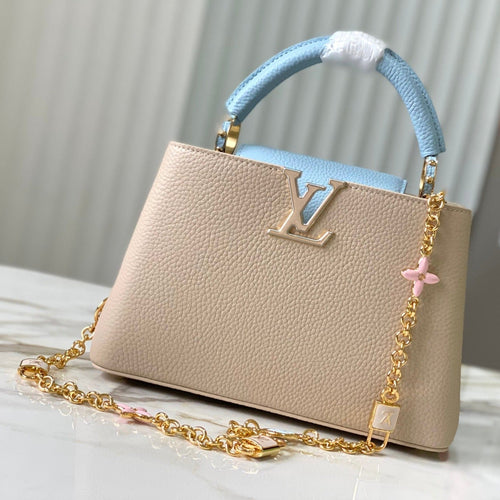 Louis Vuitton capucines bb 27 beige cloud blue taurillon leather gold hardware